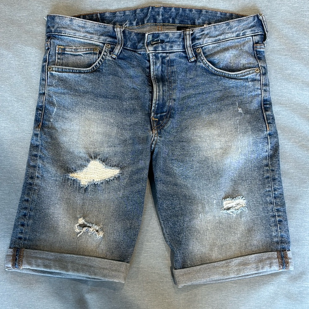 H&M - Slim Fit Distressed Denim Shorts